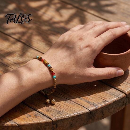 Holiday Gift for Her Bohemian Bracelet Women, Handmade Bamboo Joint Beaded Stackable Bracelet, Ethnic Style Boho Summer Jewelry Adjustable Slide
