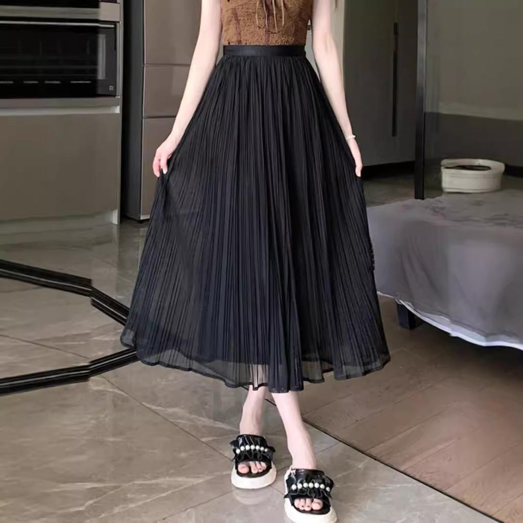 Skirt Women's Summer Pleated High Waist Small a Word Women's Drape Fluffy Long Skirt High Sense Skirt