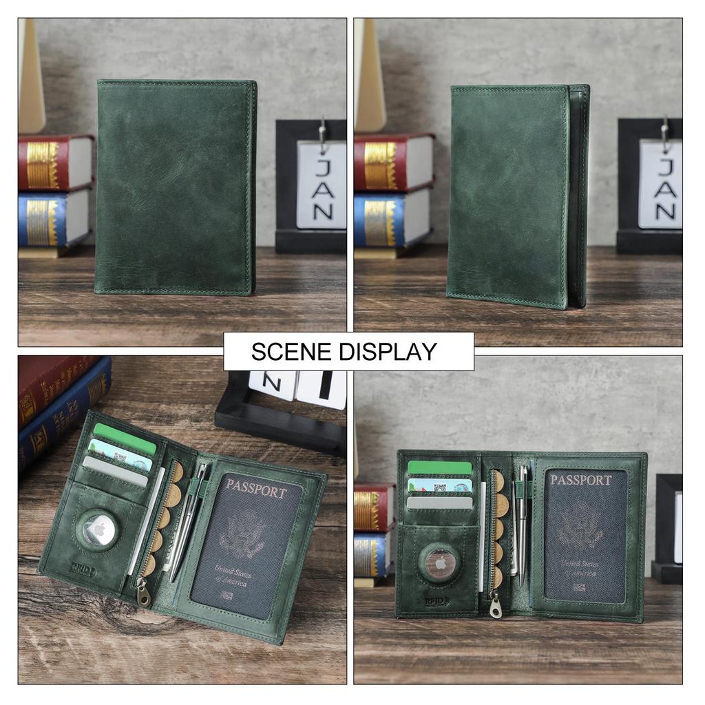 CONTACT'S Genuine Leather Travel Wallet with Passport Holder RFID Blocking Business Credit Card Holder Anti-lost Purse
