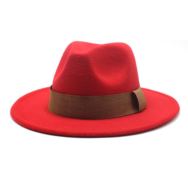 Fashion Blogger With Brown Wool Jazz Hat Vintage Big Brim Felt Top Hat