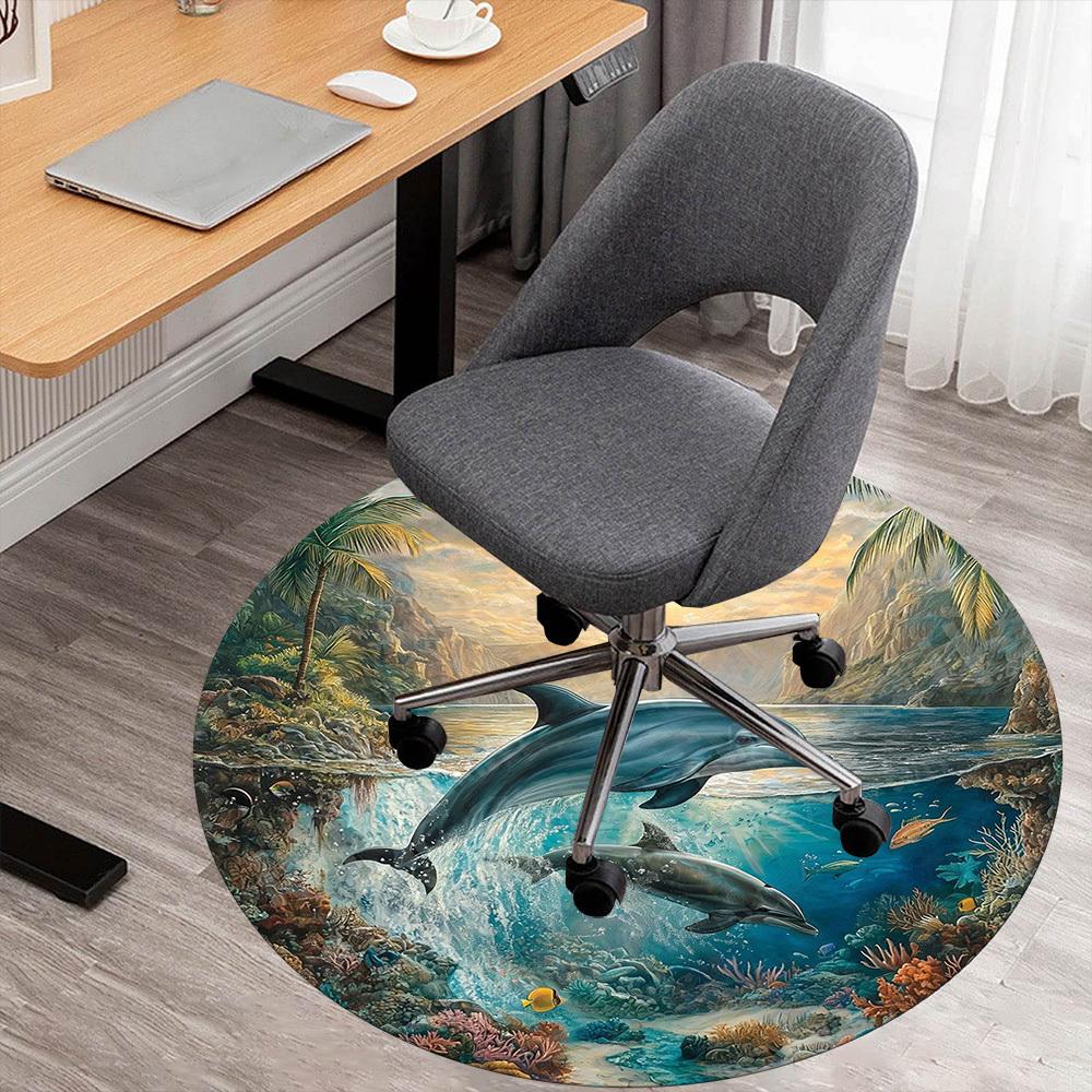 1PC dolphins ocean Office Round Area Rug, Under Office Chairs Bedroom Living Room Home Decor,Carpet for Office, -1110229