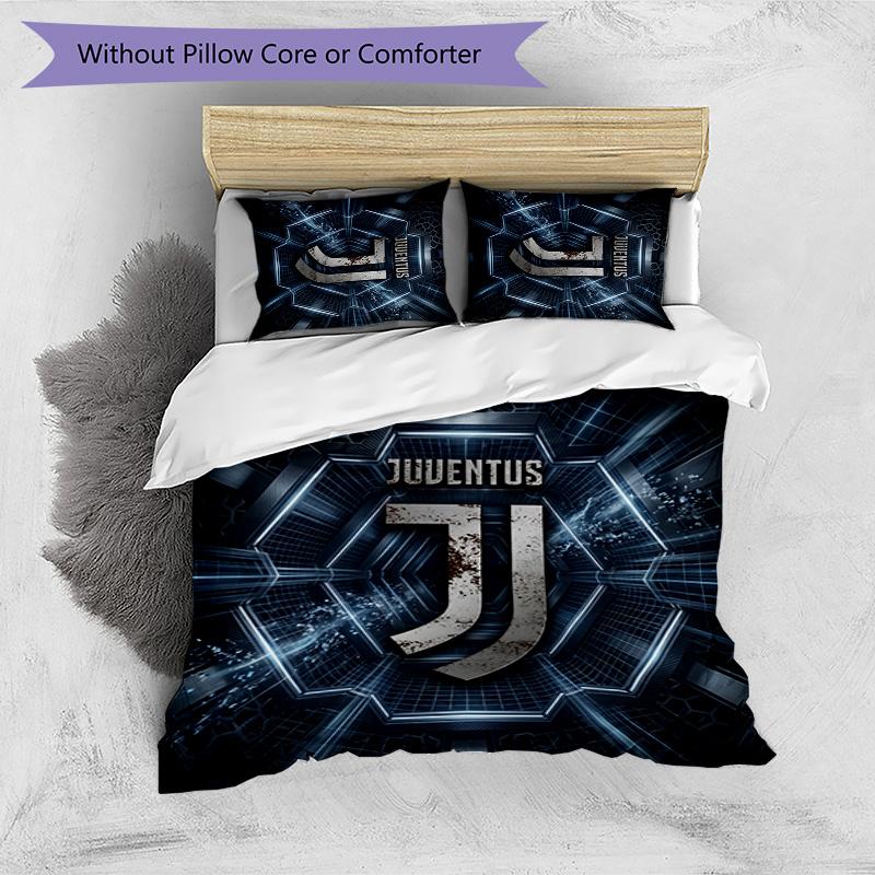 Juventus FC Pattern Printed 3PCS Bedding Set Soft Skin-Friendly Washable Duvet Cover & Pillowcases Set All Season Bedroom