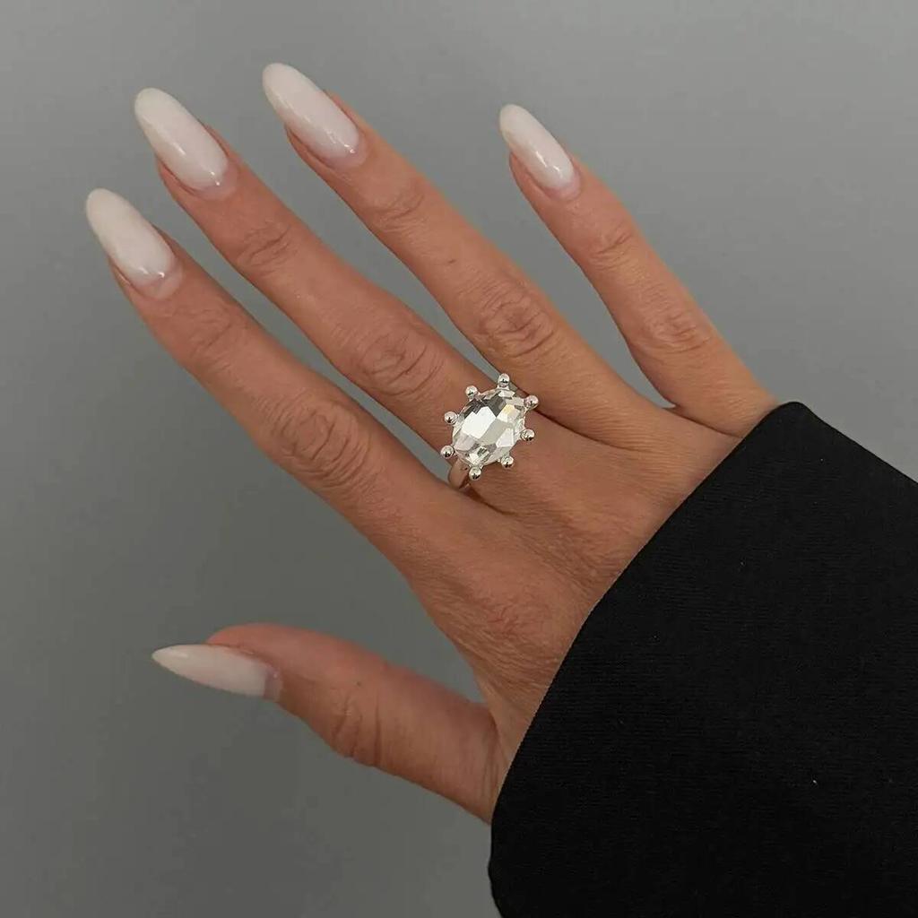 SHIXIN 2026 New Exquisite Colorful Rhinestone Open Rings Women Retro Acrylic Stack Adjustable Knuckle Ring Y2K Jewelry Accessory