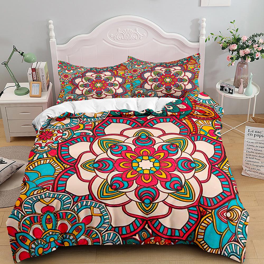 Bohemian Print Quilt Set Three-Piece, Home Textile Bedding