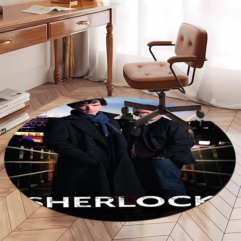 Sherlock Printed Round Rug Carpet Chair Rug Area Rug Entryway Doormats,for Office Chair Living Room Bedroom Kitchen Room.