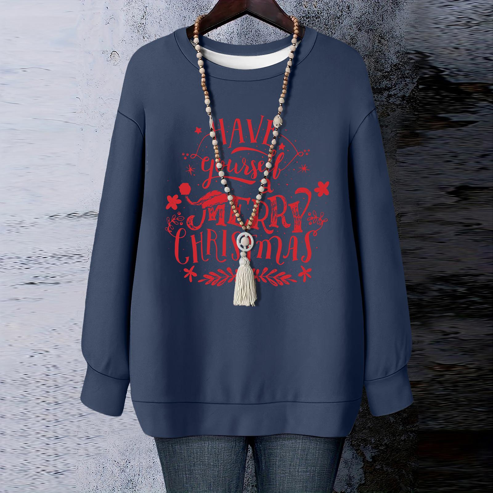 

Ladies Christmas Printed Round Neck Long Sleeved T-shirt Sweatshirt Top XL