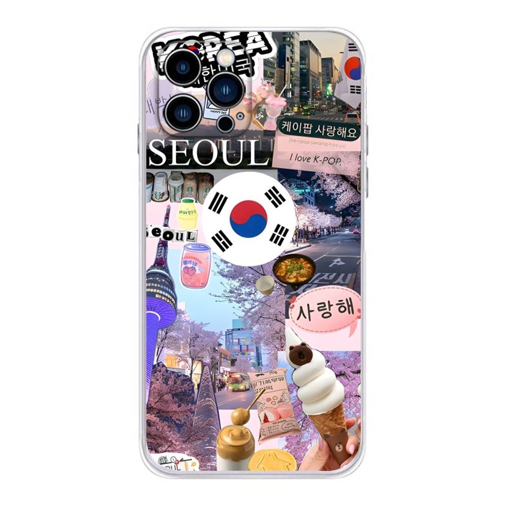 

South Korea SEOUL Travel Phone Case For iPhone 17 16,15,14,13,12,11 Plus,Pro,Max,XR,Plus,E,Mini Transparent Soft Cover iPhone15pro