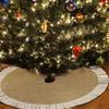Christmas Tree Skirt, Natural Jute With Ruffle Edge, Rustic Xmas Holiday Decoration