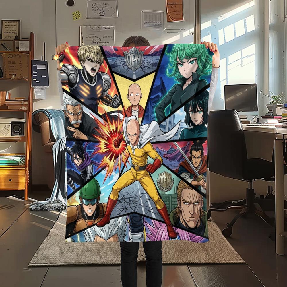1PC Onepunch Man Patterned Flannel Blanket Suitable For All Seasons For Home Decor Warmth And Comfort Gifts Holiday Present
