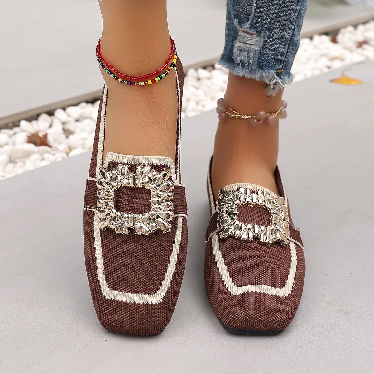 

Мода 2025 Новые женские балетки Весна Новые Большие размеры Плоские лоферы Обувь Женская Вязаная Слипоны Квадратный носок Дышащая обувь Женская 36 светло-коричневого