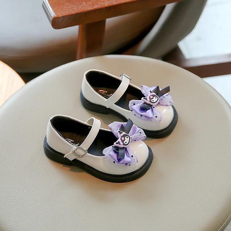 

Girls Leather Shoes Fashion Princess Kids Mary Janes Children Casual Flats Cartoon Kuromi Lace with Bow-knot Sweet Cosplay 26-36 36