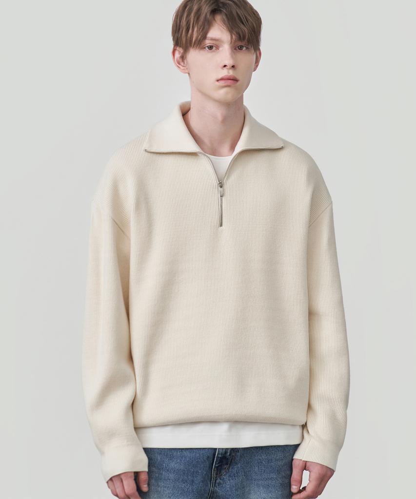 DRAW FIT Oversized Half-Zip Collared Wool Knit [5 Colors]