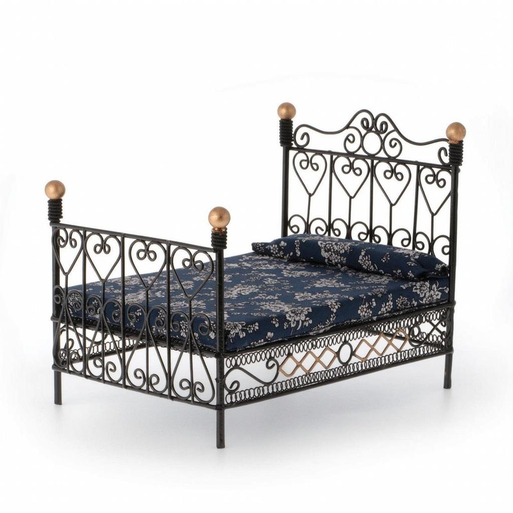 Dollhouse Double Bed 1:12 Scale Miniature with Mattress Wroughtintricate
