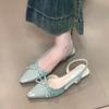 Sanfte Temperament flacher Mund einzelne Schuhe 2025 Sommer neu Schleife Französisch hinten leer Spleißbeutel Kopf Sandalen mit Rock