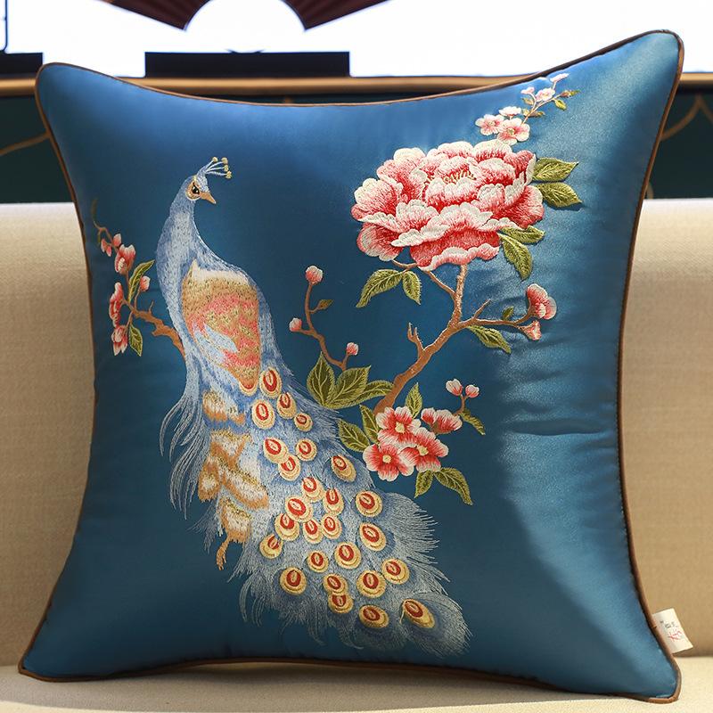 2025 Classical Bedside Backrest Waist Pillowcase Chinese Style Embroidery Pillowcase Flower Bird Living Room Sofa Cushion Cover