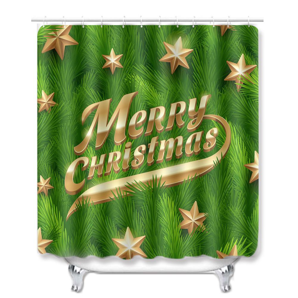 Christmas Bathroom Non-Slip Doormat Bathroom Waterproof Shower Curtain Toilet Floor Mat Four-Piece Shower Room Absorbent Carpet