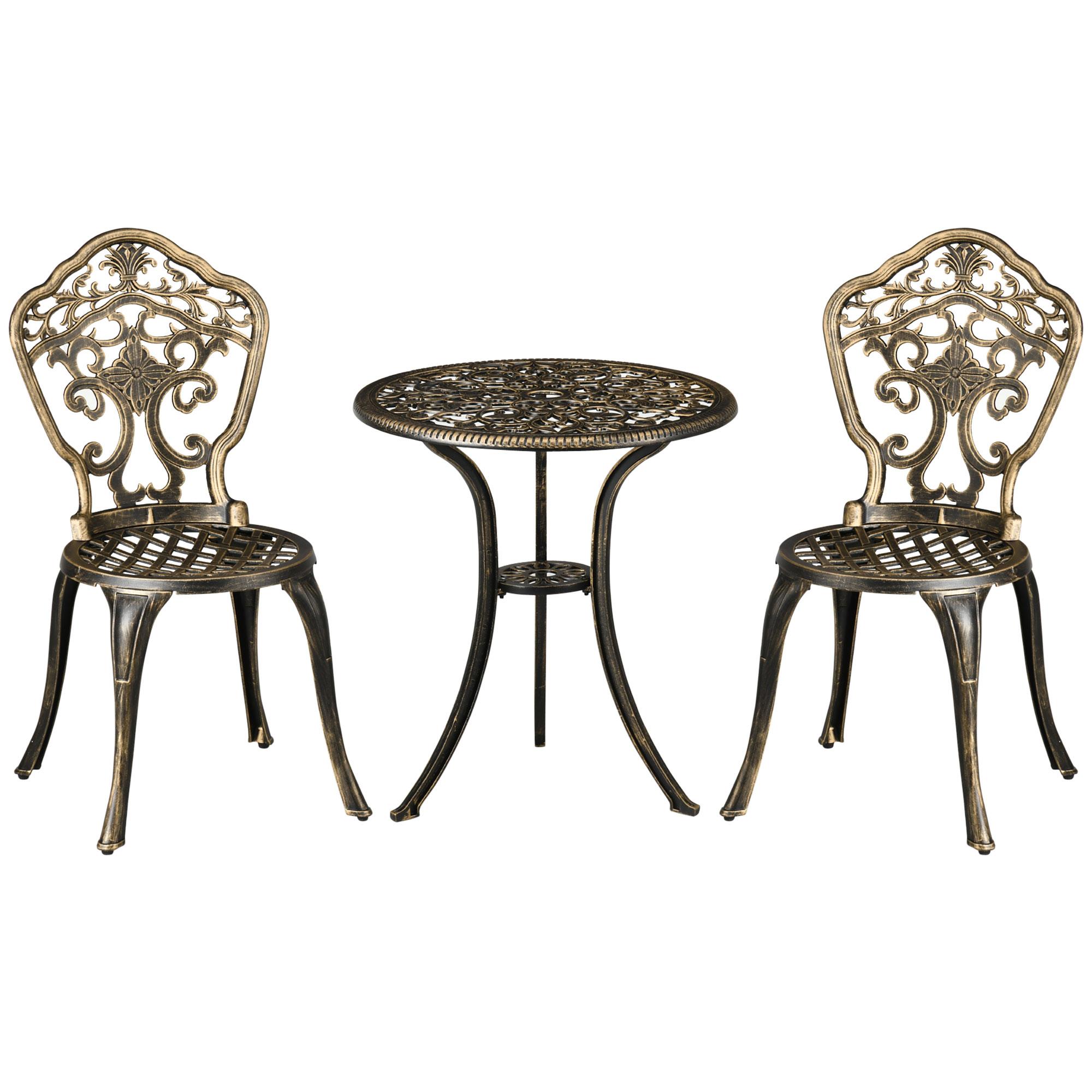 Set Bistro de Grădină din Aluminiu Set de Mobilier de Grădină în 3 Piese 2 Scaune + Masă Rotundă Aspect Fier Forjat 39 x 52 x 88 cm