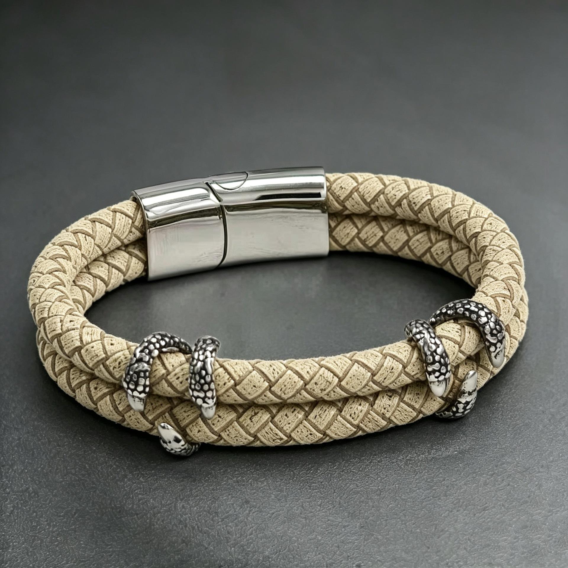 

2026 Serpentine Decorative Braided Leather Rope Bracelet, Men s, Bracelet 21CM хакі