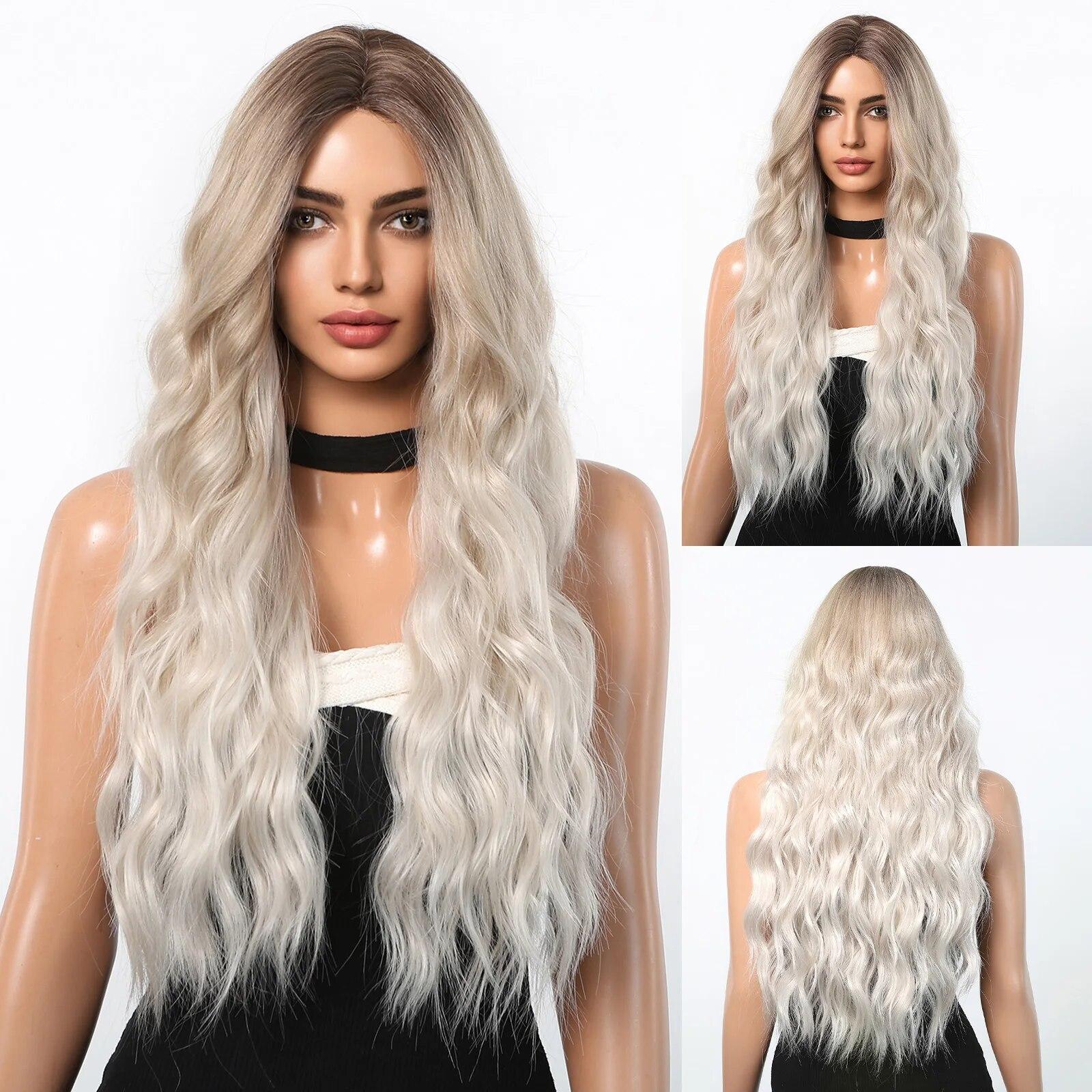 

EASIHAIR коричневый платиновый Ombre синтетические парики для женщин длинные белые натуральные волосы волнистые парики косплэй женский парик термостойкие