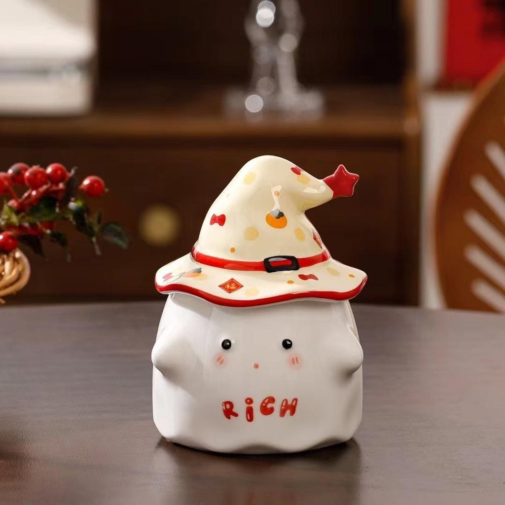 New Year Ghost Mug with Lid High Looking Cute Ceramic Water Cup Birthday Gift Coffee Cup Best Friend Gift