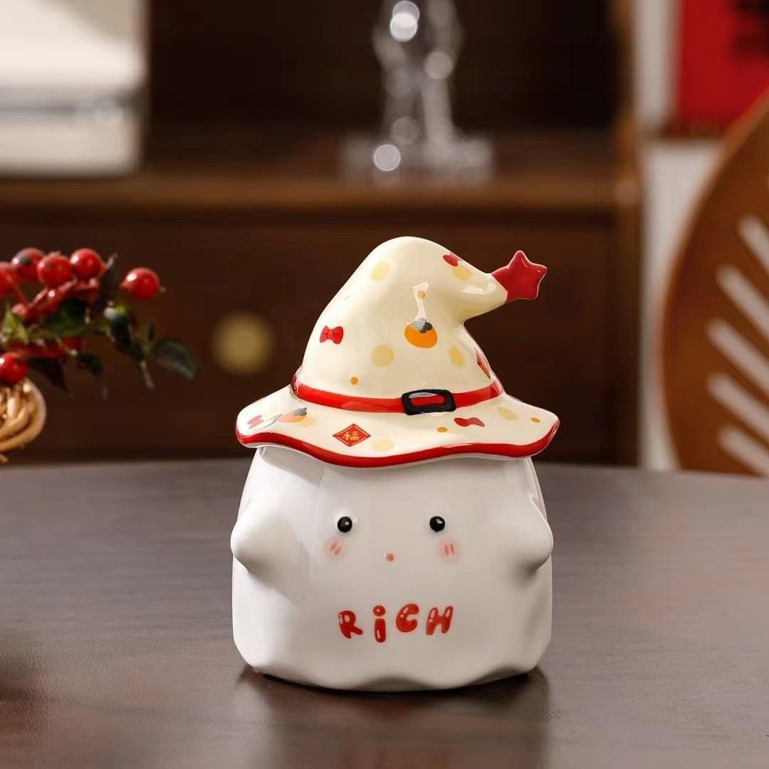 

New Year s ghost mug with lid high value cute ceramic water cup birthday gift coffee cup girlfriend gift 350ml