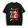 2026 Neujahr Bedrucktes Lässiges Oberteil Lockeres T-Shirt Für Neujahrsparty Reines Baumwoll-T-Shirt
