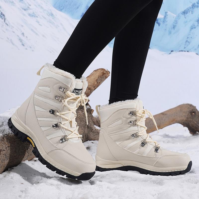 Women's Padded Thickened Warm Hiking Mountaineering Thick Soles Comfortable Waterproof Non-slip Sports and Leisure Snow Boots Cotton Shoes