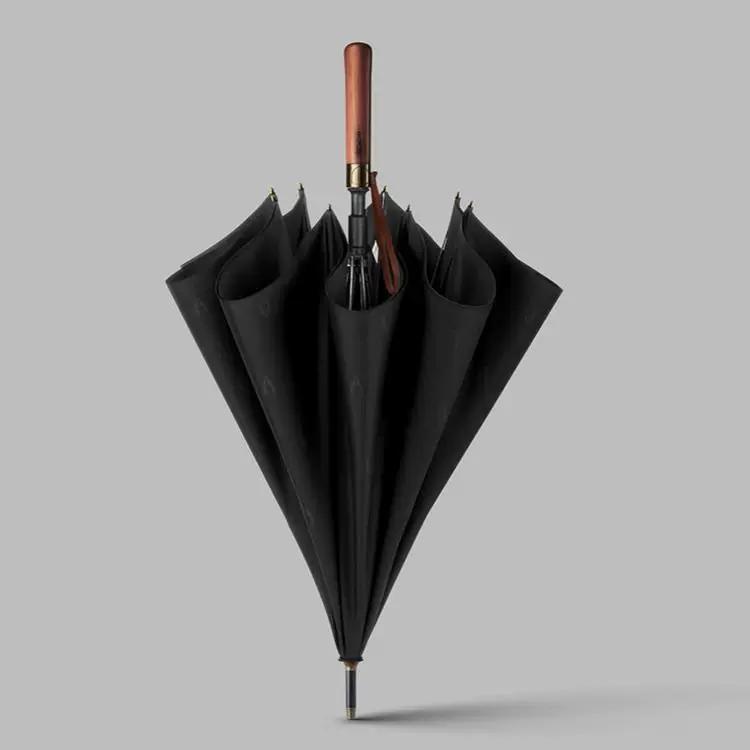 Olycat Retro Wooden Handle Double-Layer Oversized Reinforced Anti-Storm Rain Dual-Use Men Business Classy Long Handle Umbrella