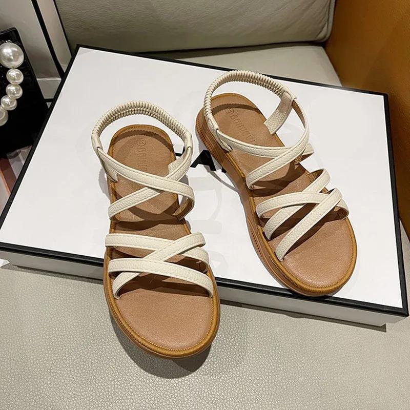 Chaussures d'été décontractées pour femme Sandales pour femme Classiques Bride de cheville Sandales d'été Chaussures plates pour femme Semelle souple Chaussures plates pour femme