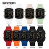 Sanda Dual Time Waterproof Transparent Sports Wristwatch with Colorful Single Display and Student Timer Function
