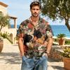 Herren Freizeit Hemd Kurzarm Leinen Baumwolle Mischung Button-Down Kragen Leichtes Sommer Top mit Katzenmuster Druck Entspannte Passform