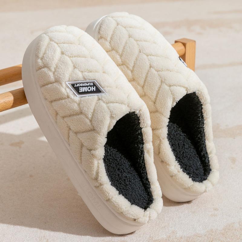 New Thickened Cotton Slippers for Women, Warm and Non-slip At Home In Autumn and Winter, Couple with Velvet Thick Bottom Cotton Mop for Men