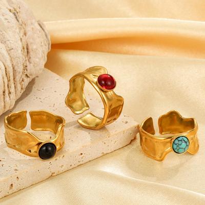 Adjustable Bohemian Turquoise Stainless Steel Ring - Non-Fading Jewelry for Women