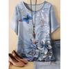Camiseta de Manga Corta con Cuello Redondo y Estampado de Flores 3D para Mujer