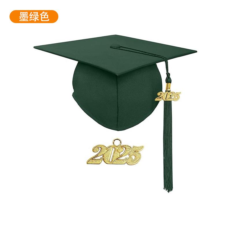 

Випускна шапка 2025 з китицею та табличкою з роком – Класична університетська шапка бакалавра для церемонії, реквізит для фотографій на випускний Adult suo темно-зелений колір