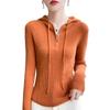 Women's Slim Fit Ribbed Wool Half-Zip Hoodie - Solid Color, Long Sleeve, Versatile for Autumn and Winter