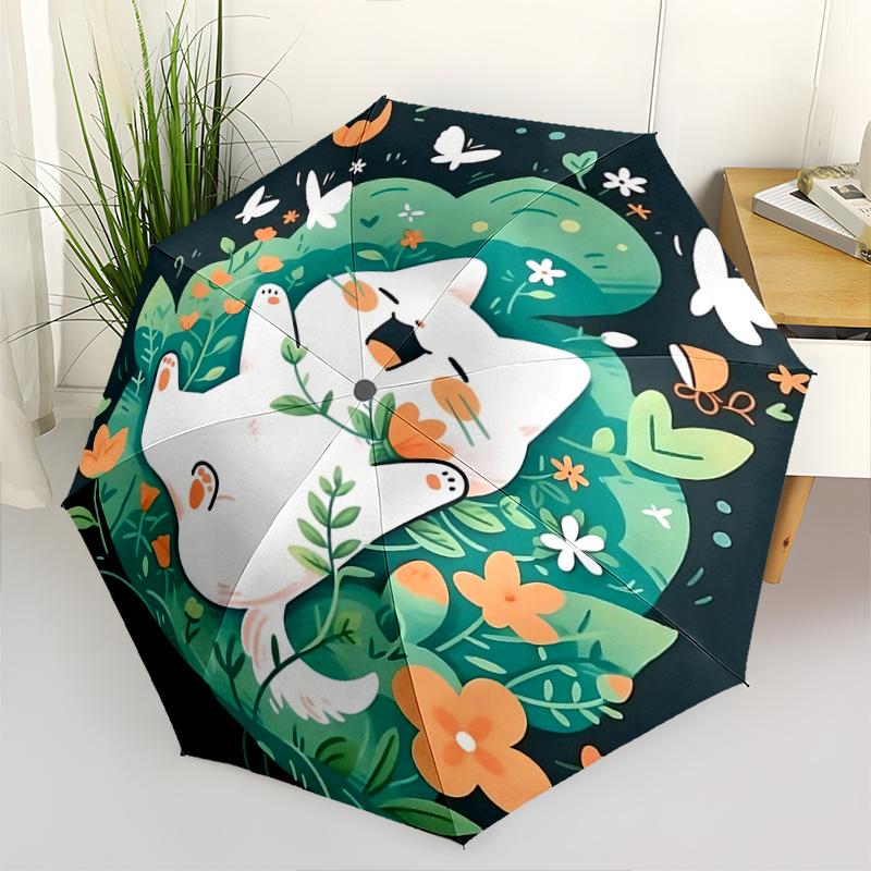 

1pc Happy Kitten Ideas Pattern Automatic 3-Fold Umbrella, 8 Iron Frames, High-Value Folding Umbrella, Suitable for Office, Travel and Outdoo