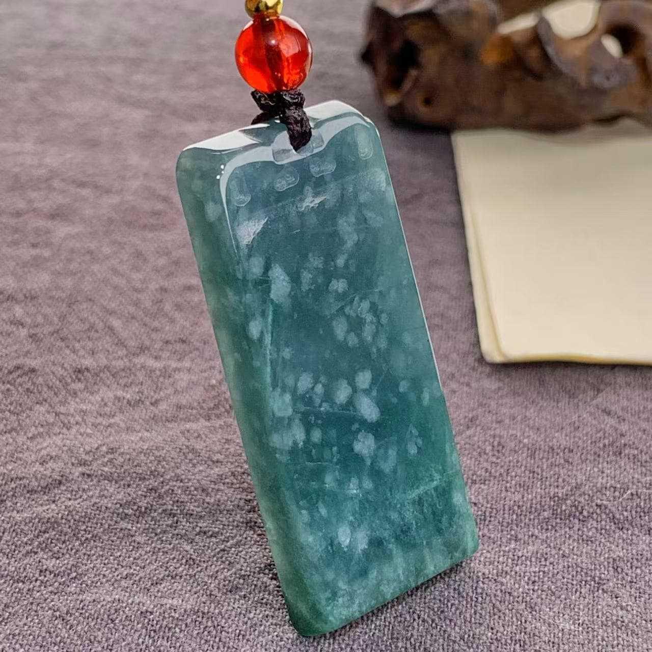 Natural A-Grade Jade Dragon Head Pendant Necklace in Blue Water Ice and Green Base