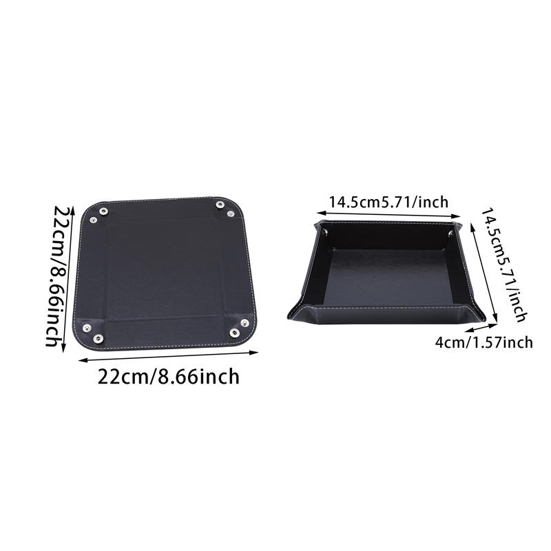 Four Corner Foldable Dice Tray Desktop Storage Square Trays Large Capacity for Kitchen Storage Supplies Solid Color PU Leather