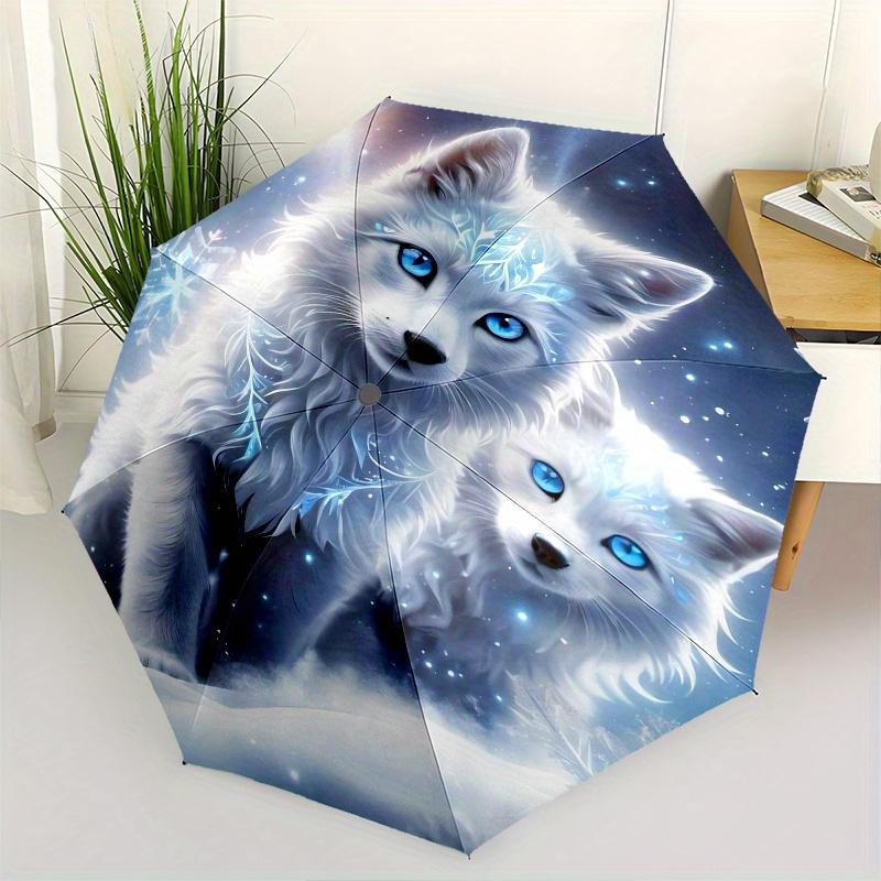 Winter Wolves Theme 8 Bone Hand Automatic Folding Umbrella, Compact and Portable Design, A Perfect Gift for Birthday, Christmas or Business