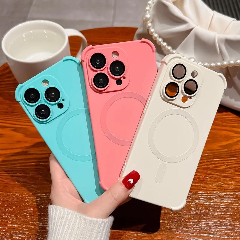 Soft Liquid Silicone Magnetic Shockproof Bumper Cases For iPhone 15 12 13 14 Pro Max Plus Luxury Magsafe Wireless Charging Cover