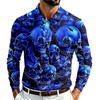 Men's Long Sleeve Mesh Shirt with Collar and Halloween Print Lightweight Breathable Top for Fall