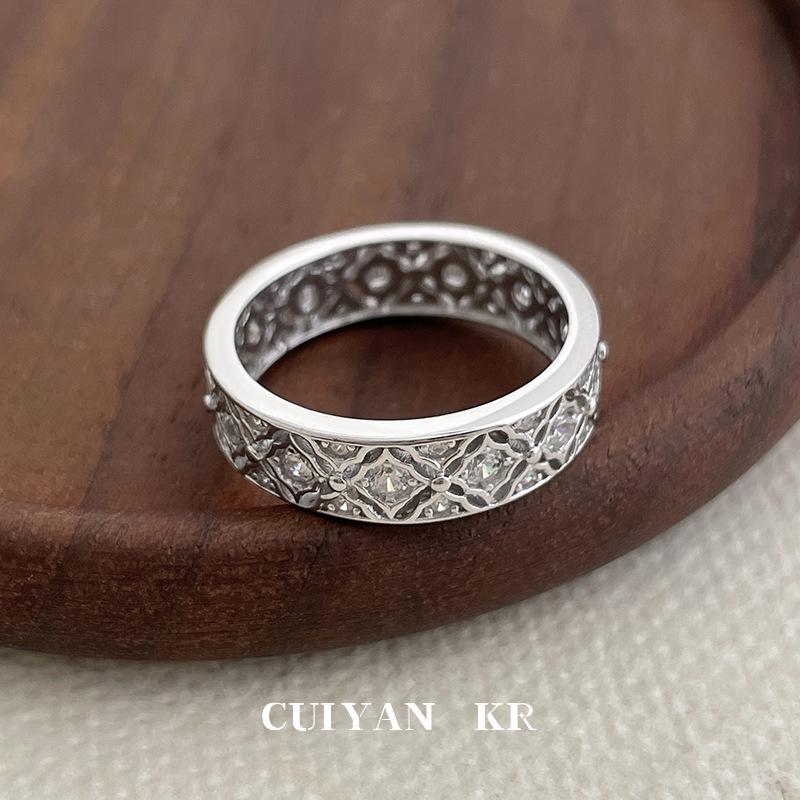 Cuiyan S925 Silver Korean Luxury Lace Argyle Engraved Women's Exquisite Index Ring