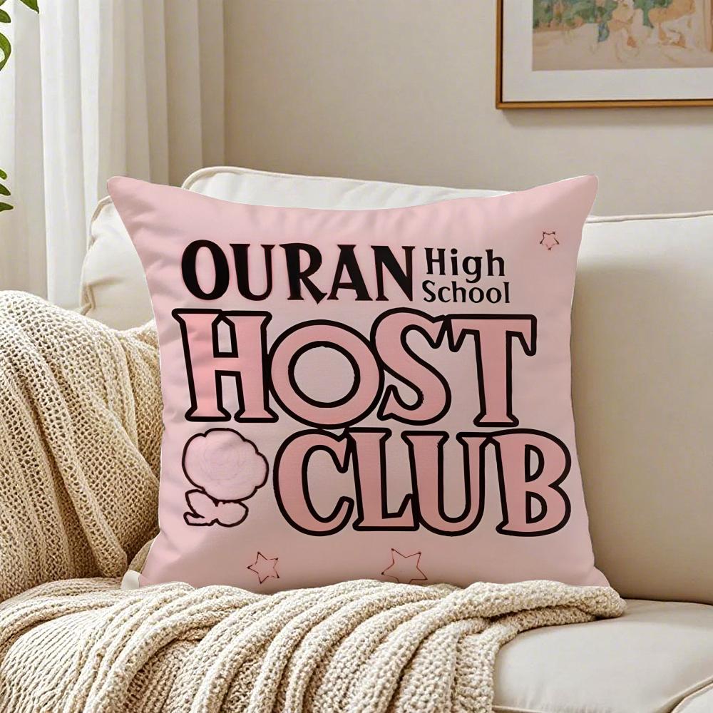 Funny Romance Anime OOuran High School Cushion Cover Linen Pillowcase Soft for Sofa Bed Home Room Decor