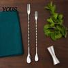 Long Handle Mixing Spoon Dual Head Bar Spoon, Cocktail Stirrers with Handle, Spiral Anti Slip Stainless Steel Drink Trident Tip for Coffee Drinks Tool