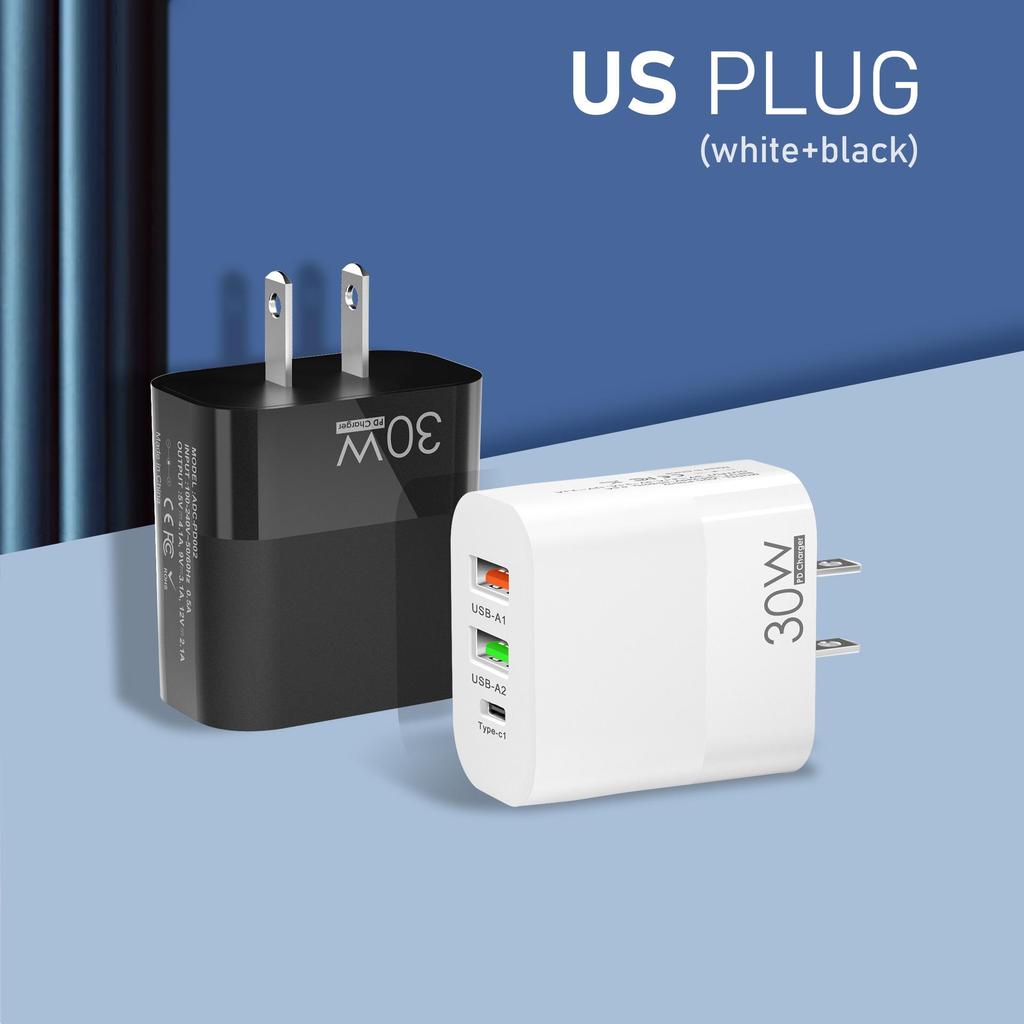 QC3.0 Multi-Port Charger: 2A+C, PD30W, European Standard, Fast Charging, Multi-Protocol
