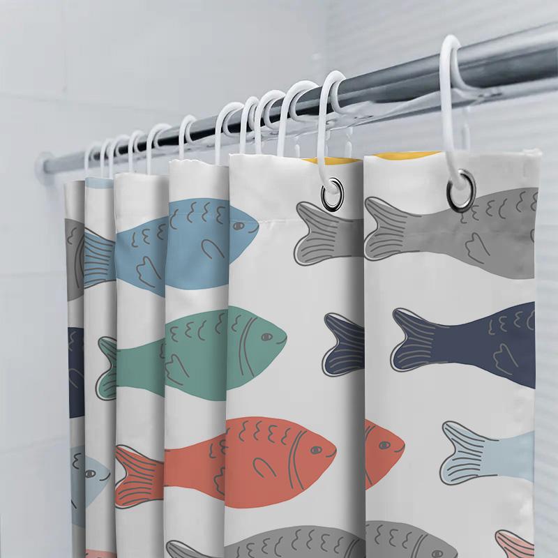 Whimsical Fish Shower Curtain Multicolor Pattern Decorative Fabric Waterproof Bath Rug Cover For Home Decoration In Bathrooms