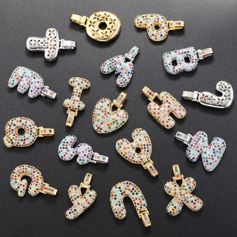 Copper Inlaid Colored Diamonds 26 English Letter Pendant Personalized Hip Hop Fat Letter Pendant Accessories Vd1381