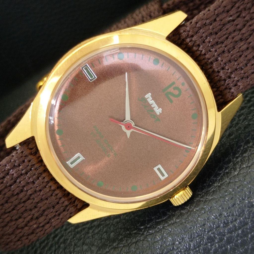 HMT PILOT HAND-WINDING VINTAGE INDIAN MENS BROWN COLOR DIAL WATCH A702077-5 R208-a702077