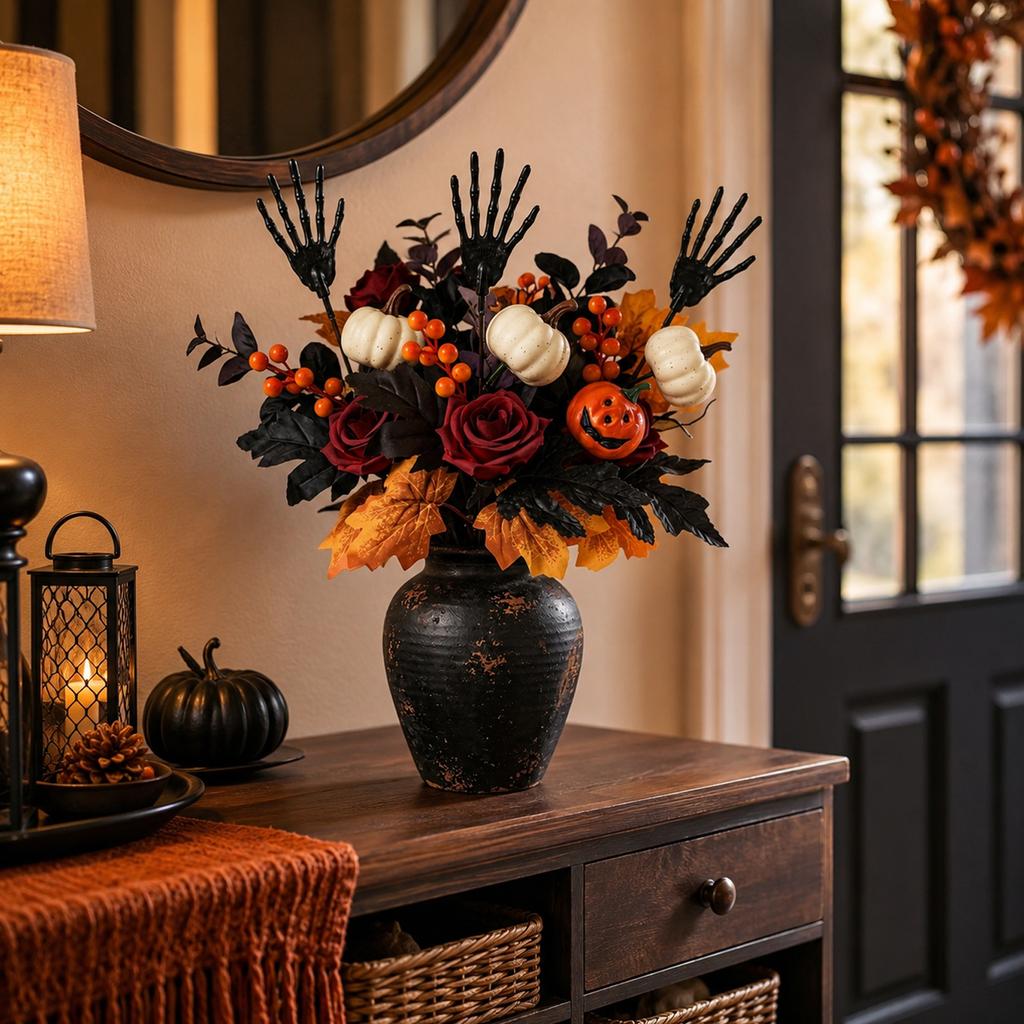 Halloween Decorations Faux Pumpkin Branch Bouquet for Party and Home Decor